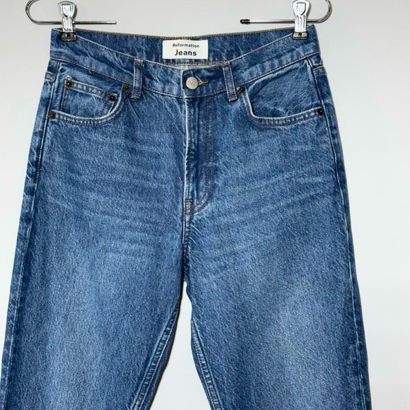 Reformation Julia Crop High Rise Cigarette Straight Leg Denim Jeans Milo Wash 25 - Picture 7 of 16